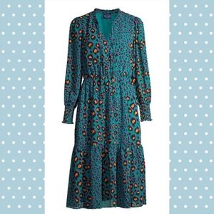 NWT Teal Blue Leopard Print Tie Front Midi Dress